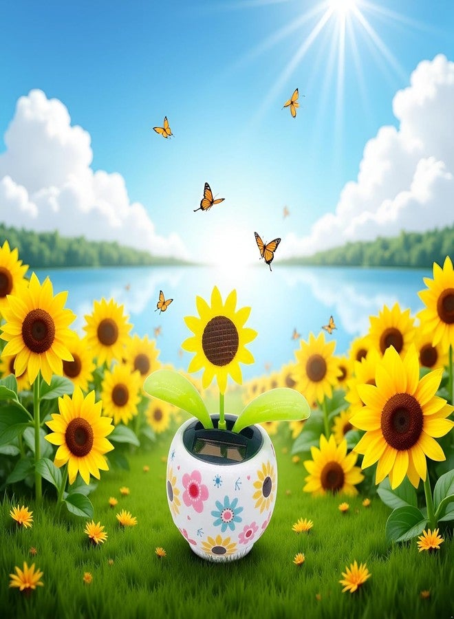 SelHeng 2Pcs Solar Dancing Sunflower Decoration, Sunflower Solar Dancing Flower Solar Dancing Solar Decoration, Solar Powered Swinging Animated Dancer Office Desk Car Decoration, Funny Ornaments - Image 5